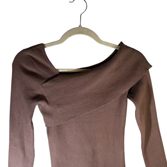 Lillusory Off the Shoulder Ribbed Sweater Brown Size XS Knit Pullover Going Out - Picture 4 of 8